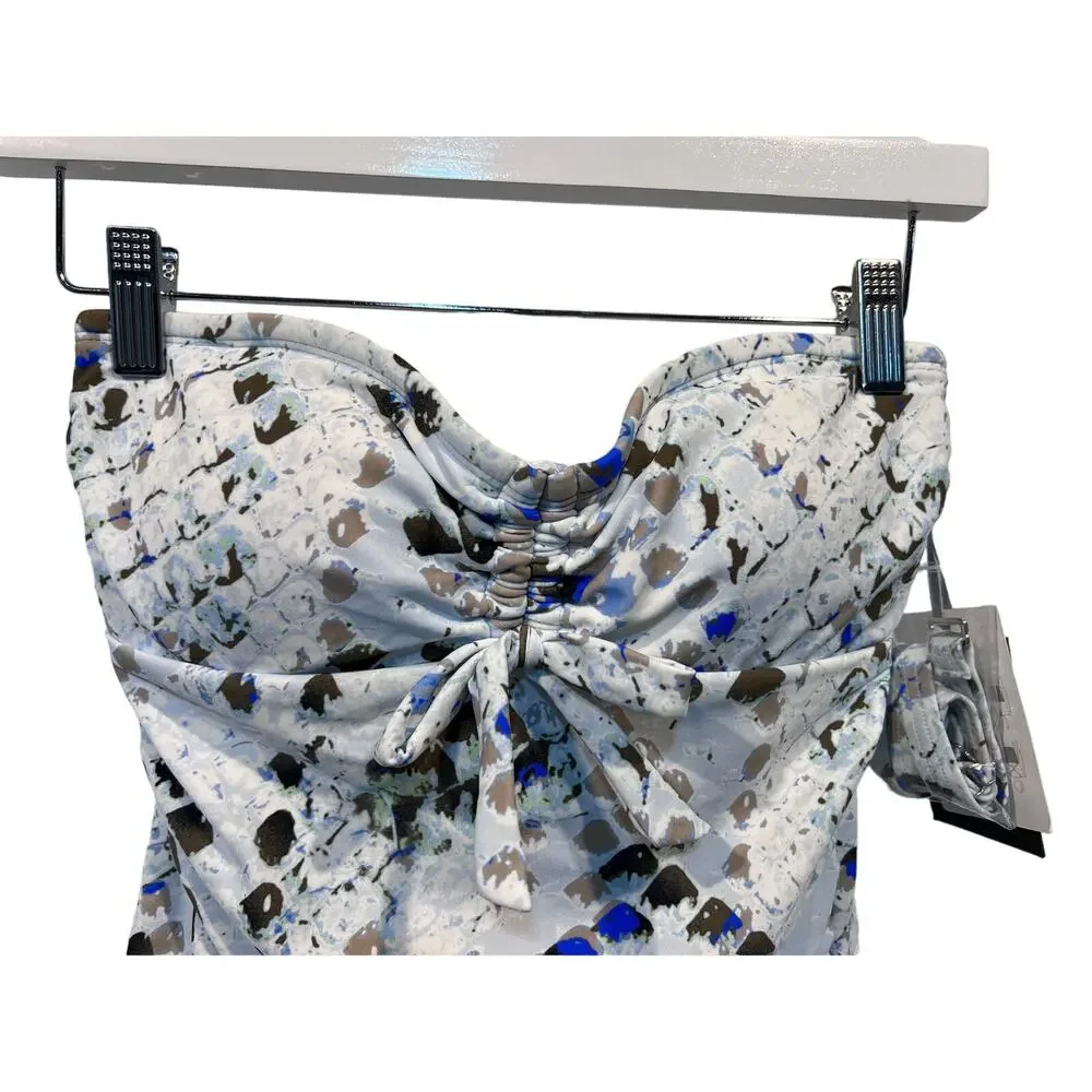 DKNY WOMENS SZ XS TANKINI TOP PRINTED BANDEAU BOW JUMBO MULTI SNAKE SPLASH MULTI - Picture 3 of 10